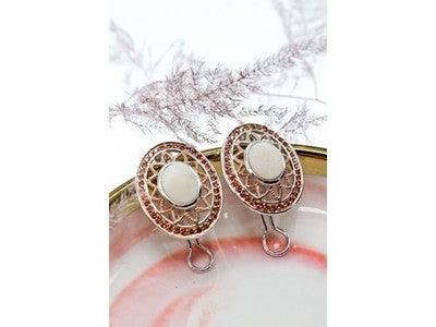 925 Sterling Silver Mother OF Pearl & Hessonite Earrings