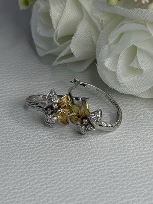 925 Sterling Silver Gold Plated Flowers Earrings Length 0.75 Inch