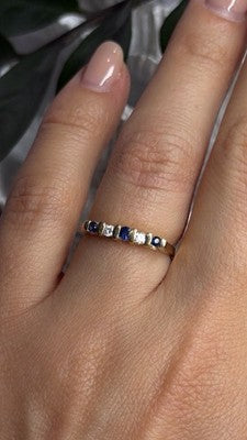 14K 585 Yellow Gold Sapphire 0.18 CTW & Diamond 0.10 CTW Ring Size 6
