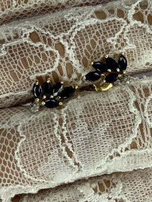 14K Yellow Gold Sapphire & Diamond Dream Earrings Length 0.4 Inch