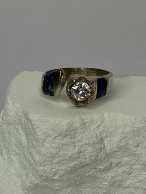 Vintage 925 Sterling Silver Beryl & Opal Ring Size 7