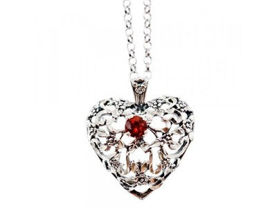 925 Sterling Silver Garnet "Heart" Chain With Pendant