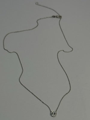 14K 585 WHITE GOLD DIAMOND 0.13 CARAT FASHION NECKLACE LENGTH 18/16 INCH