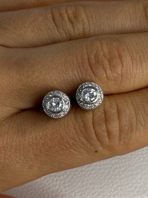Shiny 925 Sterling Silver CZ Stud Earrings Length 0.30 Inch