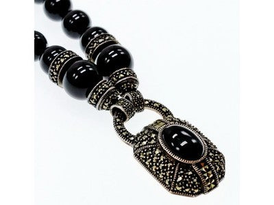 Vintage 925 Sterling Silver Black Jade and Marcasites Necklace