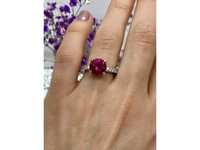 925 Sterling Silver Pink Topaz & CZ Ring Size 7