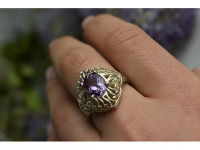 925 Sterling Silver Purple Tourmaline Ring Size 8