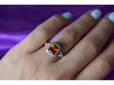 925 Sterling Silver Orange CZ Ring Size 6.5