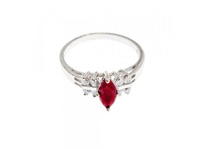 925 Sterling Silver Rubellite & CZ Ring Size 9