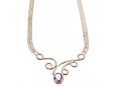925 Sterling Silver Amethyst  Necklace Italy