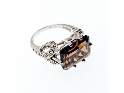925 Sterling Silver Hessonite & Quartz Ring Size 5.5