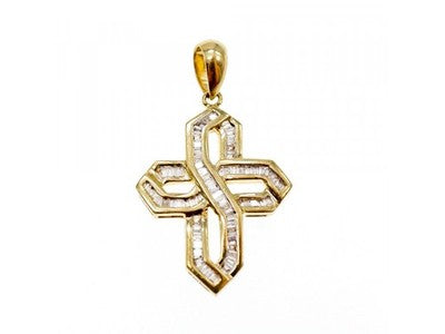 14K Yellow Gold White Sapphires Cross