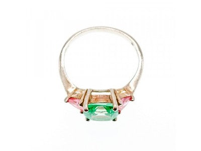 925 Sterling Silver Aquamarine & Pink Spinel Ring Size 11.75