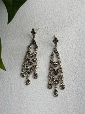 Vintage Dangle 925 Sterling Silver Marcasite Earrings