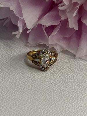925 Sterling Silver Gold Plated CZ Ring Size 5