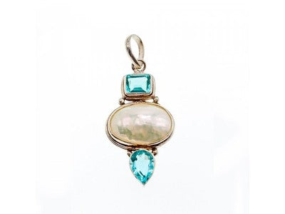 925 Sterling Silver Mother OF Pearl & Topaz Pendant
