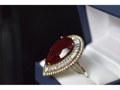 925 Sterling Silver With Gilding Red Alpanite Ring Size 9.5