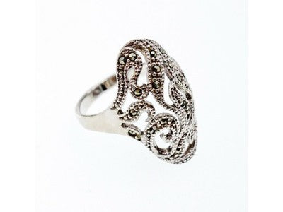 Vintage 925 Sterling Silver Marcasites Ring Size 10.25