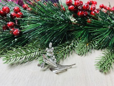 Vintage 925 Sterling Silver CZ "Bouquet" Brooch