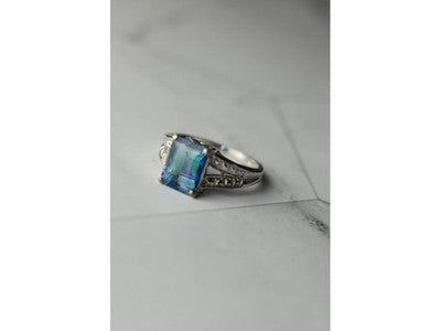 925 Sterling Silver Blue Spinel Ring Size 6.5