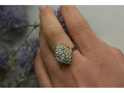925 Sterling Silver Gold Plated Blue Spinel Ring Size 8