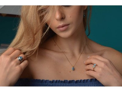 14K Yellow Gold Blue Spinel & CZ Chain With Pendant