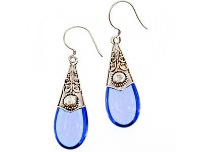 Vintage 925 Sterling Silver Jewelry Glass Earrings