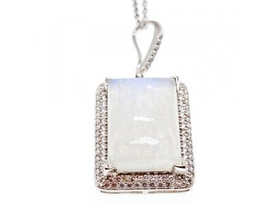 925 Sterling Silver Moonstone & CZ Chain With Pendant