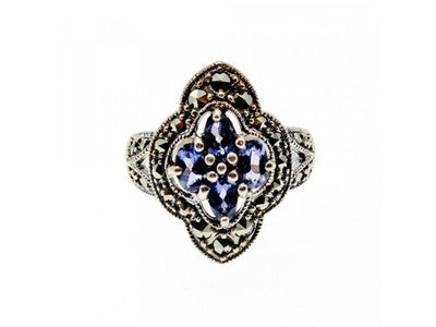 Vintage 925 Sterling Silver Amethyst & Marcasites Ring Size 5.5
