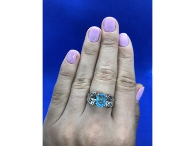 925 Sterling Silver Blue Spinel Ring Size 6.5