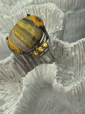 925 Sterling Silver Yashma & Citrine Ring Size 8