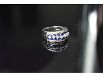 925 Sterling Silver London Blue & White Topaz Ring Size 6.5
