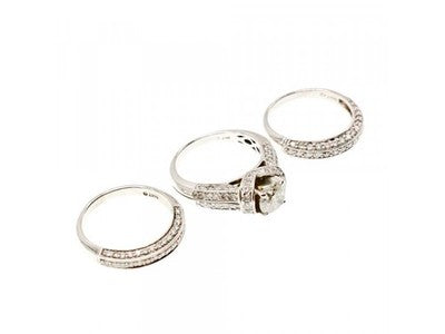 14K White Gold Diamonds Exclusive Triple Ring Size 7.25