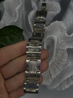 Vintage 925 Sterling Silver Abalone Mother of Pearl Bracelet Length 7