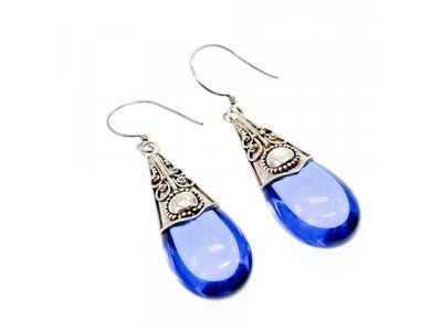 Vintage 925 Sterling Silver Jewelry Glass Earrings
