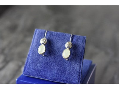 925 Sterling Silver White Jadeite Earrings