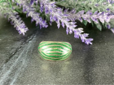925 Sterling Silver Green Enamel Inserts Ring Size 5.5