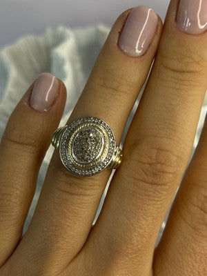 925 Sterling Silver Gold Plated Part Diamond Ring Size 6