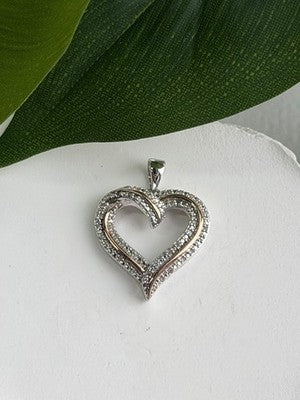 925 Sterling Silver & Gold Plated Diamond Heart Pendant