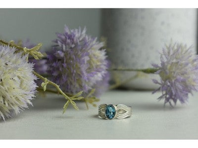 925 Sterling Silver Blue Spinel Ring Size 7