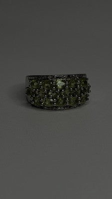 925 Sterling Silver Olive Green Peridot & Beryl Stones Ring Size 7