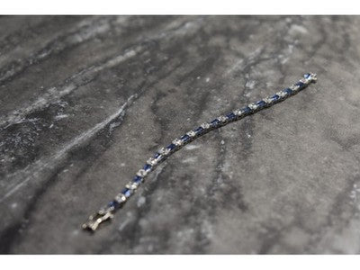 925 Sterling Silver Blue & White CZ Bracelet Size 7 IN