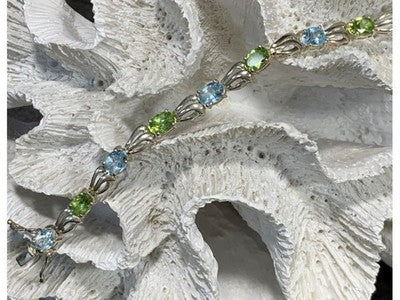 925 Sterling Silver Topaz & Peridot Bracelet Size 7.5 IN