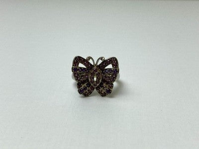 925 Sterling Silver Iolite & Pink Topaz "Butterfly" Ring Size 8