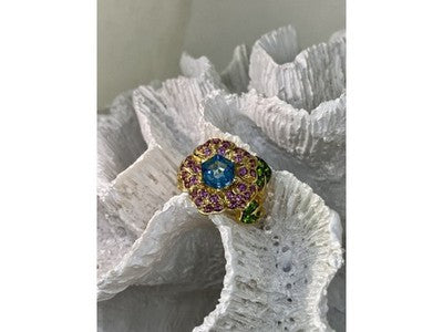 925 Sterling Silver Gold Plated Topaz, Peridot & Spinel "Flower" Ring Size 7.5