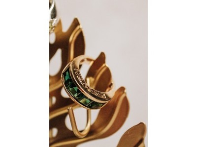 925 Sterling Silver Gold Plated Emeralds Ring Size 6.5