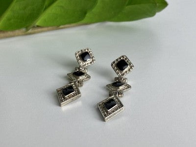 Vintage 925 Sterling Silver Onyx Earrings