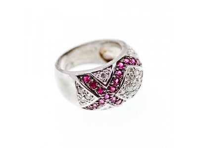 925 Sterling Silver White and Pink Topaz Ring Size 8