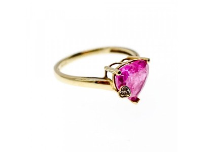 10K Yellow Gold Pink Topaz & Diamond Heart Ring Size 8
