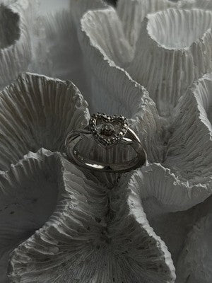925 Sterling Silver White Colorless Topaz Heart Ring Size 7